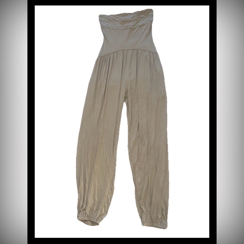 Free People Free-est Mora Drop Waist One Piece Jumpsuit Taupe Size S New Pockets - Picture 2 of 12